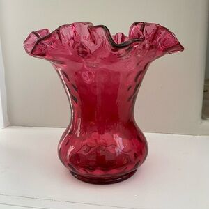 Vintage Fenton Cranberry Coin Vase 6 1/8 inches with Ruffled Edges Excellent